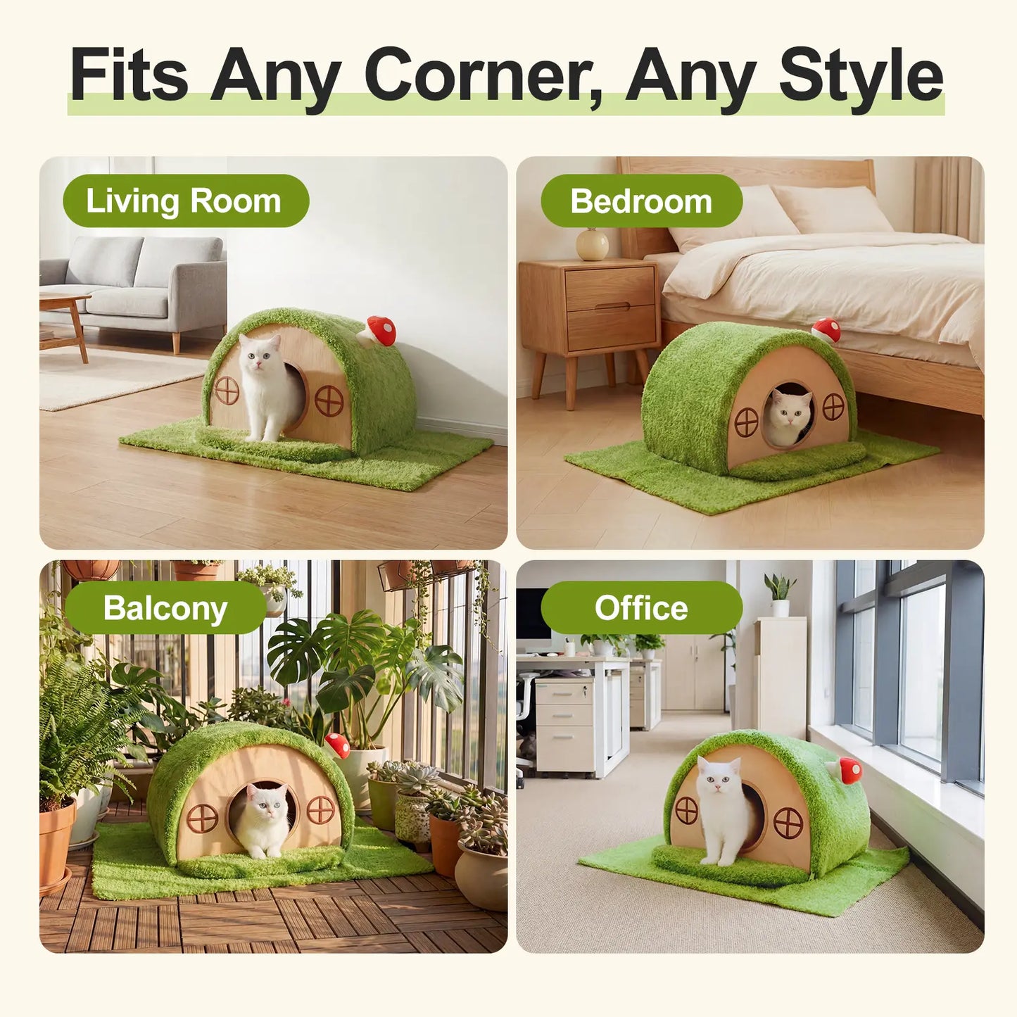 Crystal Velvet Enclosed Cat Bed with Removable Washable Cushion and Anti-Slip Base for Indoor Use