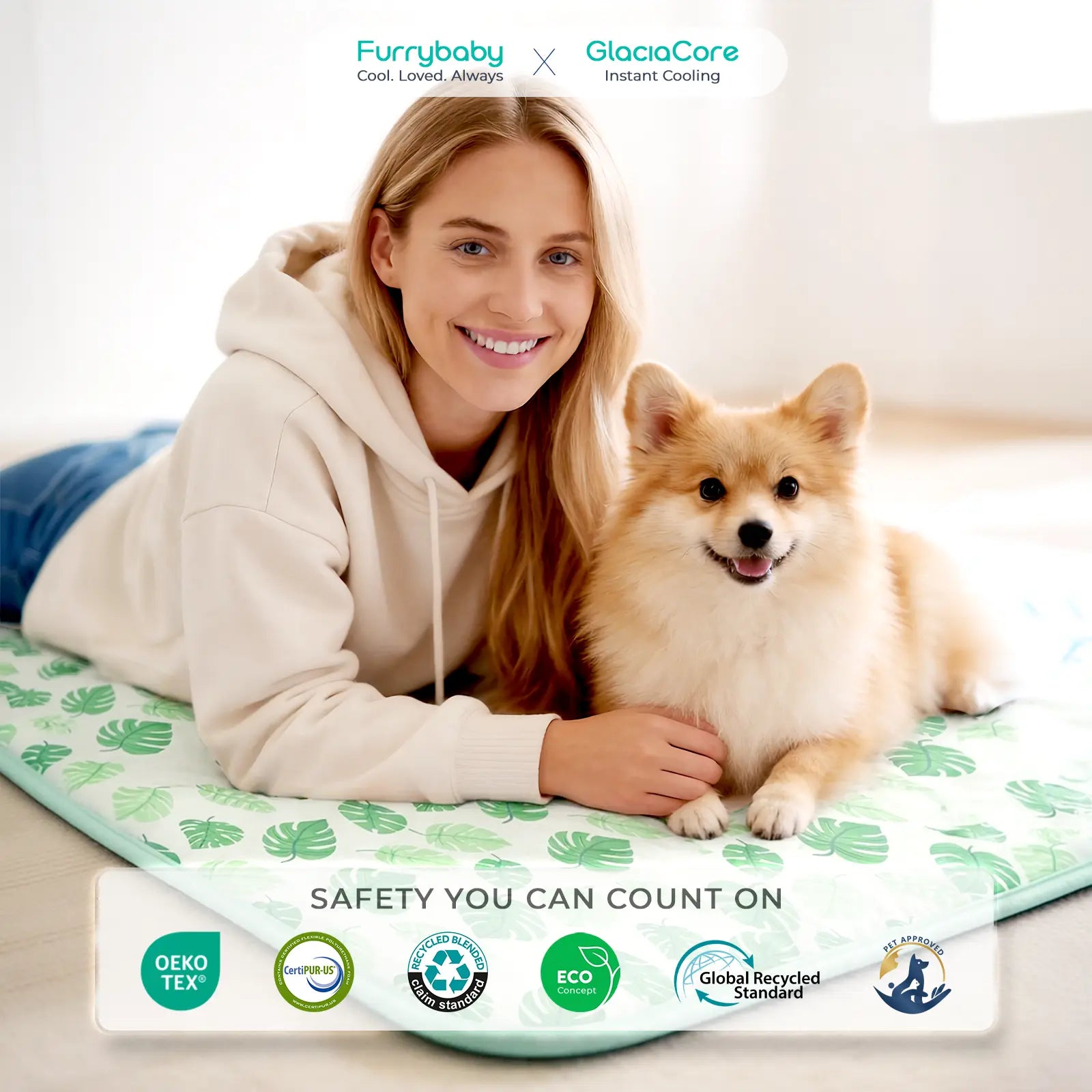 Pet Cooling Mat for Dogs and Cats, Soft and Breathable Self-Cooling Pad, 23" x 18", Washable Non-Slip Design for Indoor and Outdoor Use, Leaf Pattern