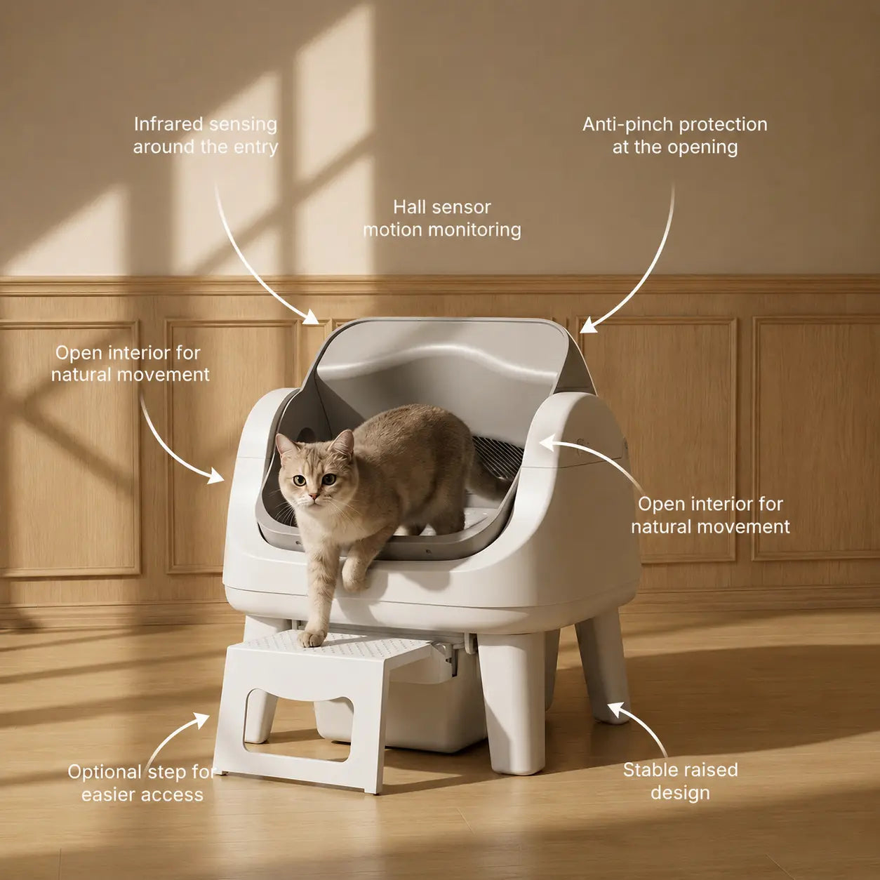 Petpivot Autoscooper 12 Lite Open-Top Automatic Self-Cleaning Cat Litter Box with Easy-Entry Front Step and Triple Safety Protection