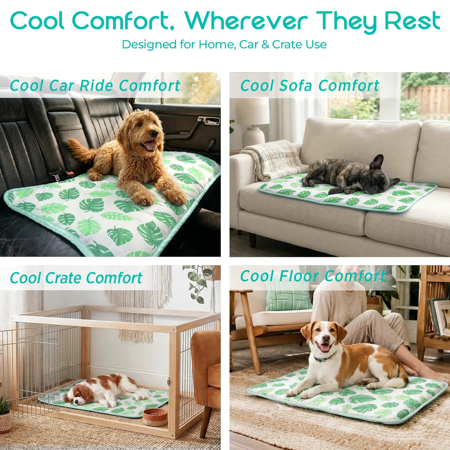 Pet Cooling Mat for Dogs and Cats, Soft and Breathable Self-Cooling Pad, 23" x 18", Washable Non-Slip Design for Indoor and Outdoor Use, Leaf Pattern