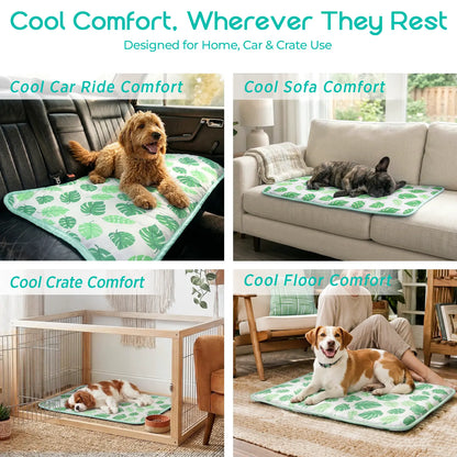 Pet Cooling Mat for Dogs and Cats, Soft and Breathable Self-Cooling Pad, 23" x 18", Washable Non-Slip Design for Indoor and Outdoor Use, Leaf Pattern