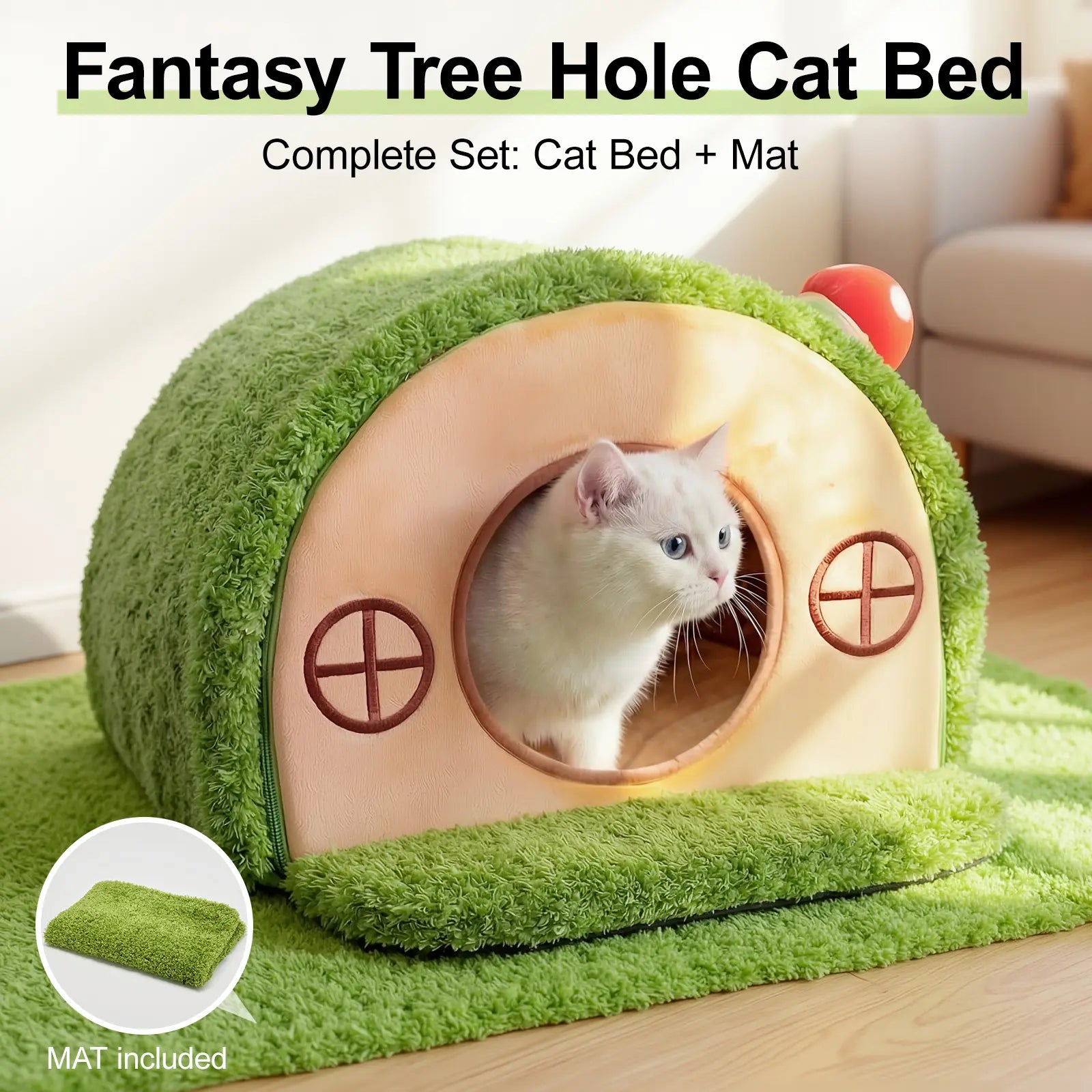 Crystal Velvet Enclosed Cat Bed with Removable Washable Cushion and Anti-Slip Base for Indoor Use