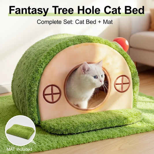 Crystal Velvet Enclosed Cat Bed with Removable Washable Cushion and Anti-Slip Base for Indoor Use