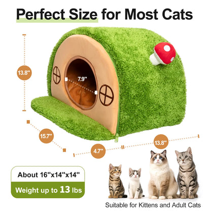 Crystal Velvet Enclosed Cat Bed with Removable Washable Cushion and Anti-Slip Base for Indoor Use