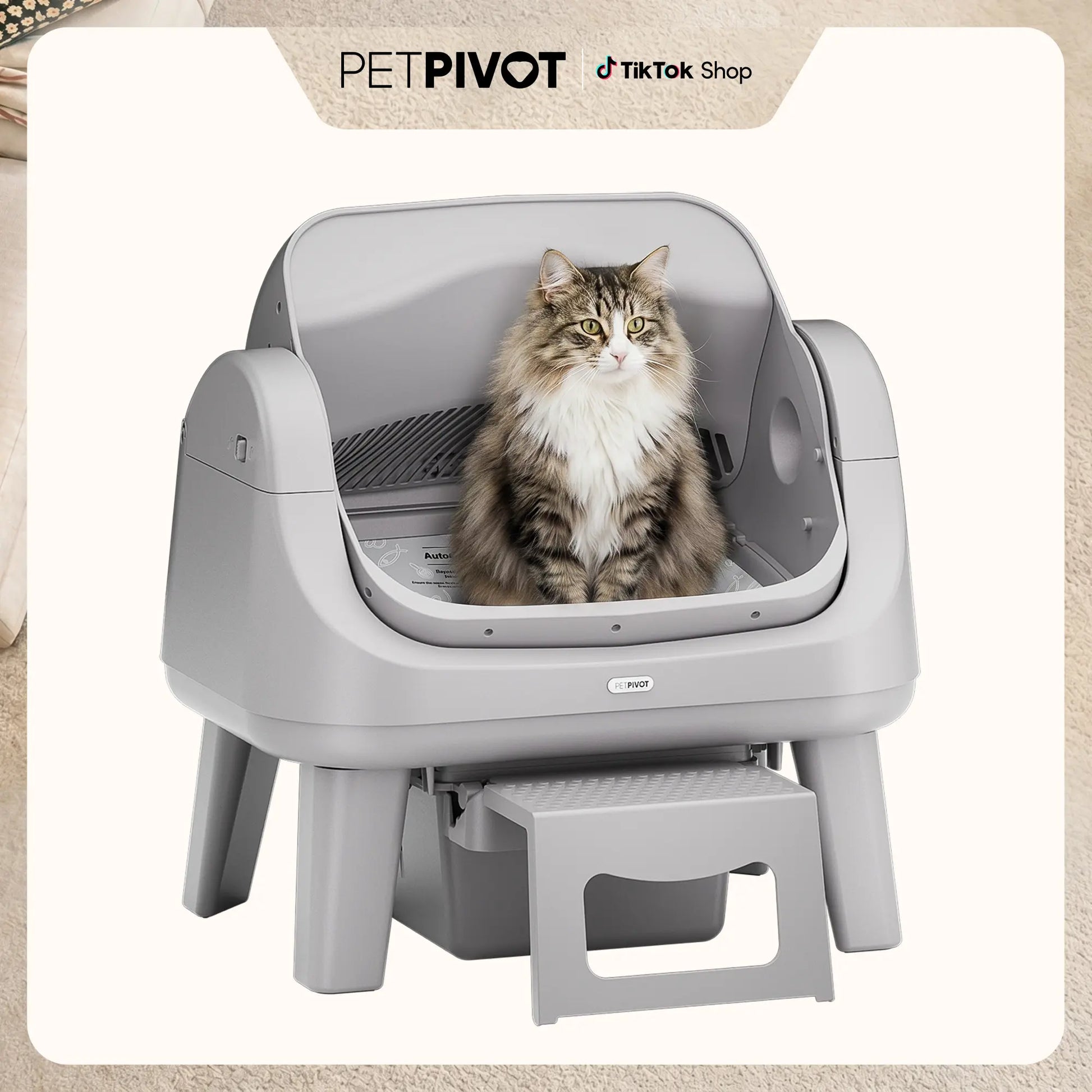 Petpivot Autoscooper 12 Lite Open-Top Automatic Self-Cleaning Cat Litter Box with Easy-Entry Front Step and Triple Safety Protection
