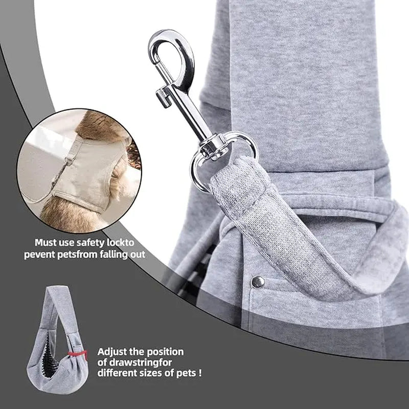 Reversible Pet Carrier Sling for Small Dogs and Cats with Storage Pocket - Hands-Free Travel Harness for Daily Use