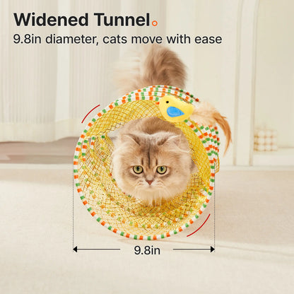 Potaroma Premium Collapsible Spiral Cat Tunnel Toy - 20-Inch Spring Play Tunnel with Feather, Bell, and Mesh Fabric for Indoor/Outdoor Cat Entertainment