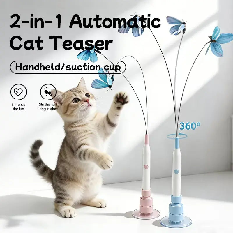 Automatic Interactive Cat Toy with 360° Spin and Random Jump, USB Rechargeable, Dual Play Modes (Self-Play & Handheld), Strong Suction Cup Base – Ideal for Indoor Cats and Kittens
