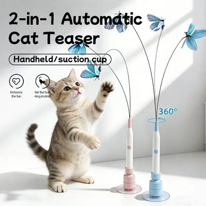 Automatic Interactive Cat Toy with 360° Spin and Random Jump, USB Rechargeable, Dual Play Modes (Self-Play & Handheld), Strong Suction Cup Base – Ideal for Indoor Cats and Kittens