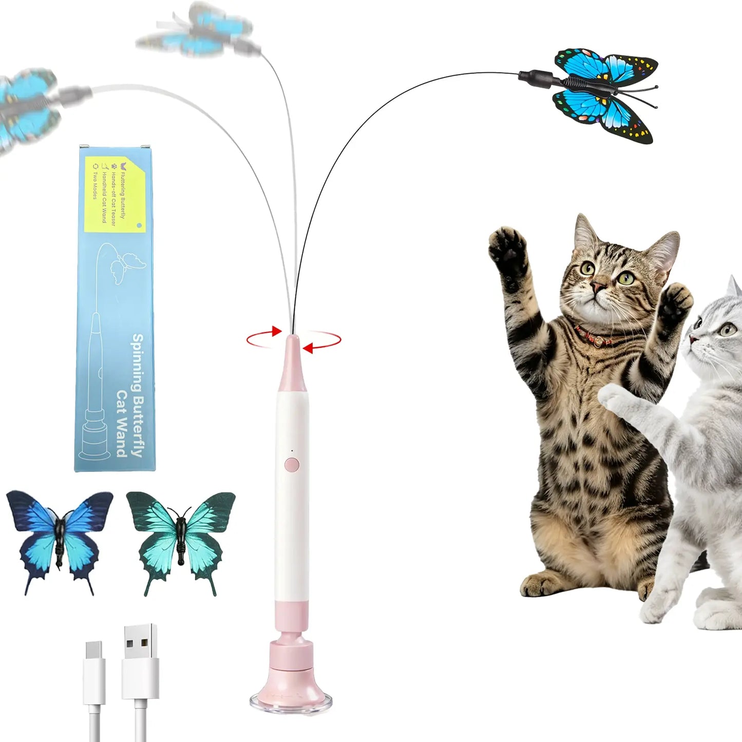 Automatic Interactive Cat Toy with 360° Spin and Random Jump, USB Rechargeable, Dual Play Modes (Self-Play & Handheld), Strong Suction Cup Base – Ideal for Indoor Cats and Kittens