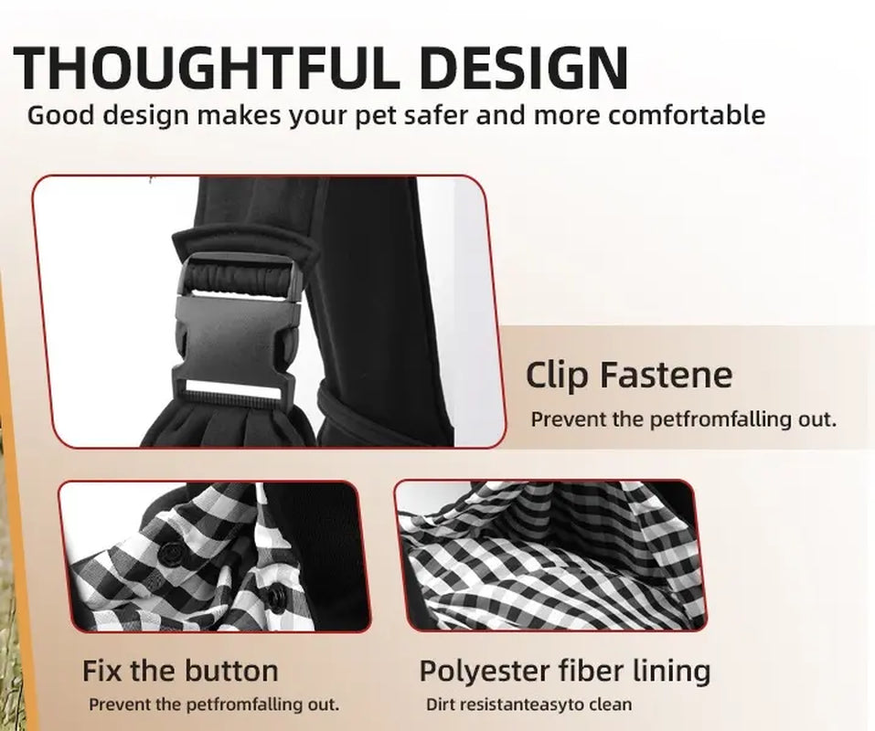 Reversible Pet Carrier Sling for Small Dogs and Cats with Storage Pocket - Hands-Free Travel Harness for Daily Use