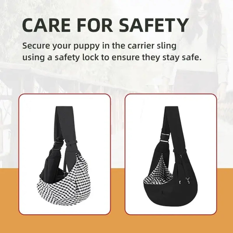 Reversible Pet Carrier Sling for Small Dogs and Cats with Storage Pocket - Hands-Free Travel Harness for Daily Use