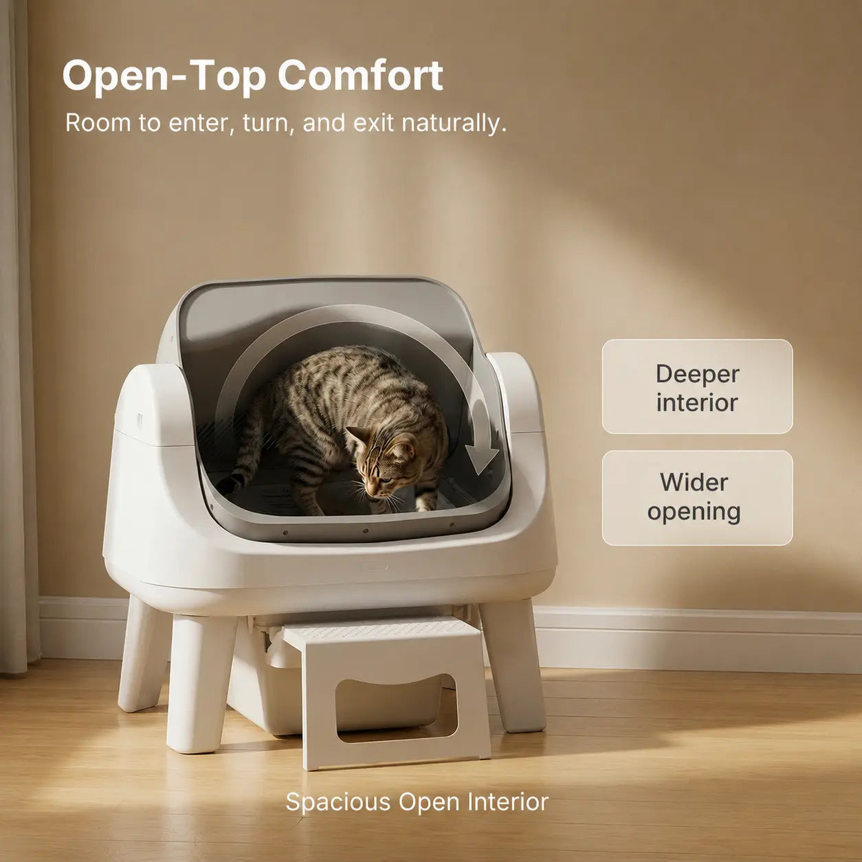 Petpivot Autoscooper 12 Lite Open-Top Automatic Self-Cleaning Cat Litter Box with Easy-Entry Front Step and Triple Safety Protection