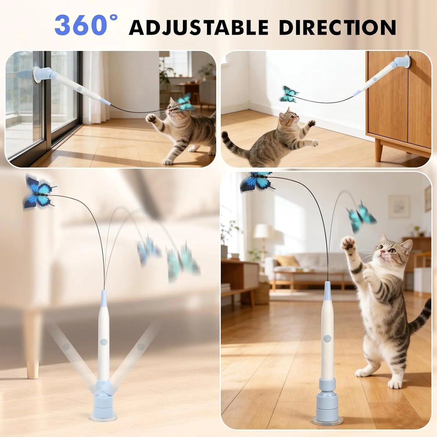 Automatic Interactive Cat Toy with 360° Spin and Random Jump, USB Rechargeable, Dual Play Modes (Self-Play & Handheld), Strong Suction Cup Base – Ideal for Indoor Cats and Kittens