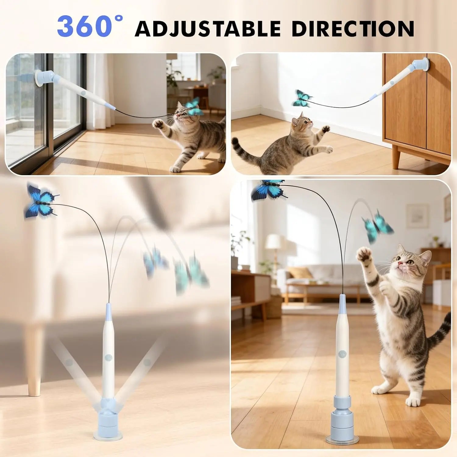 Automatic Interactive Cat Toy with 360° Spin and Random Jump, USB Rechargeable, Dual Play Modes (Self-Play & Handheld), Strong Suction Cup Base – Ideal for Indoor Cats and Kittens