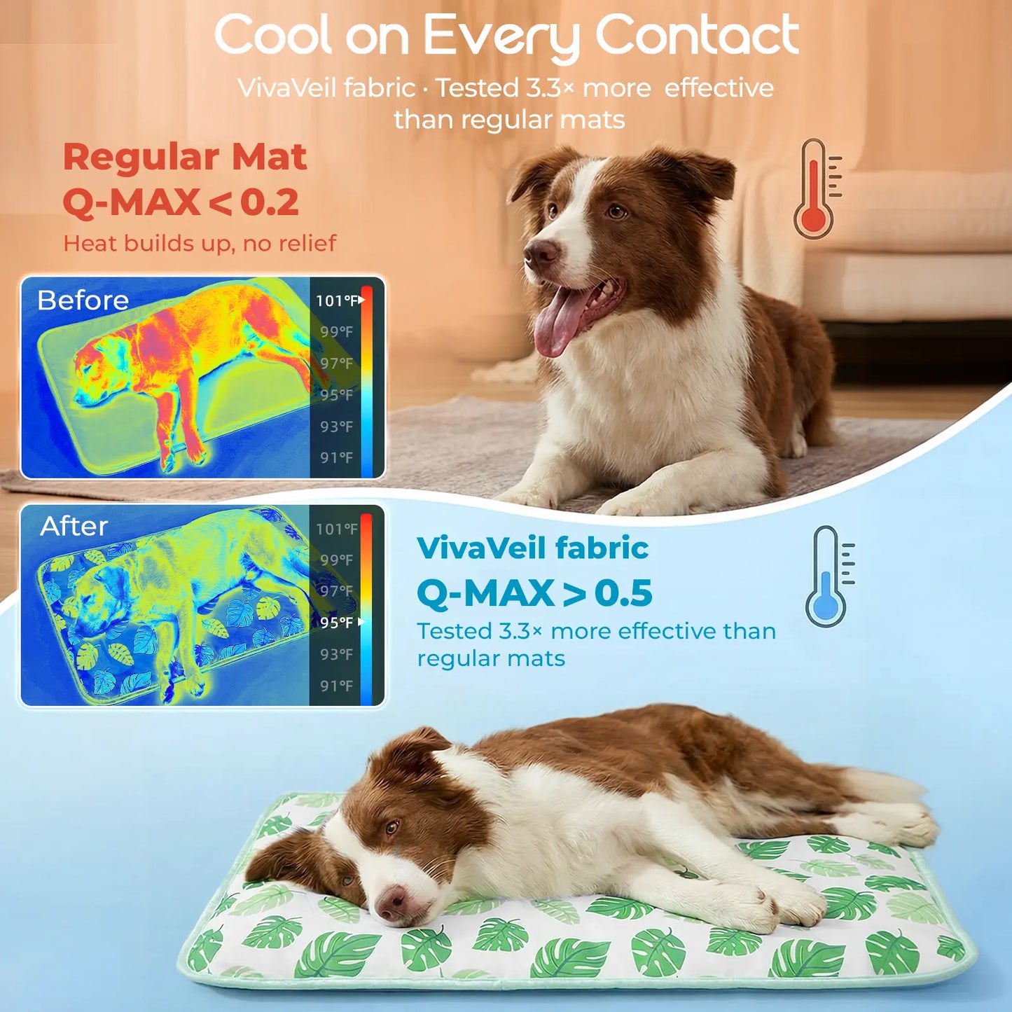Pet Cooling Mat for Dogs and Cats, Soft and Breathable Self-Cooling Pad, 23" x 18", Washable Non-Slip Design for Indoor and Outdoor Use, Leaf Pattern