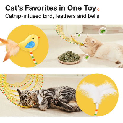 Potaroma Premium Collapsible Spiral Cat Tunnel Toy - 20-Inch Spring Play Tunnel with Feather, Bell, and Mesh Fabric for Indoor/Outdoor Cat Entertainment