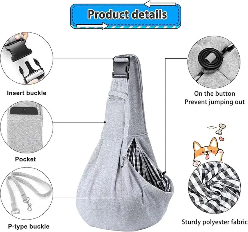 Reversible Pet Carrier Sling for Small Dogs and Cats with Storage Pocket - Hands-Free Travel Harness for Daily Use