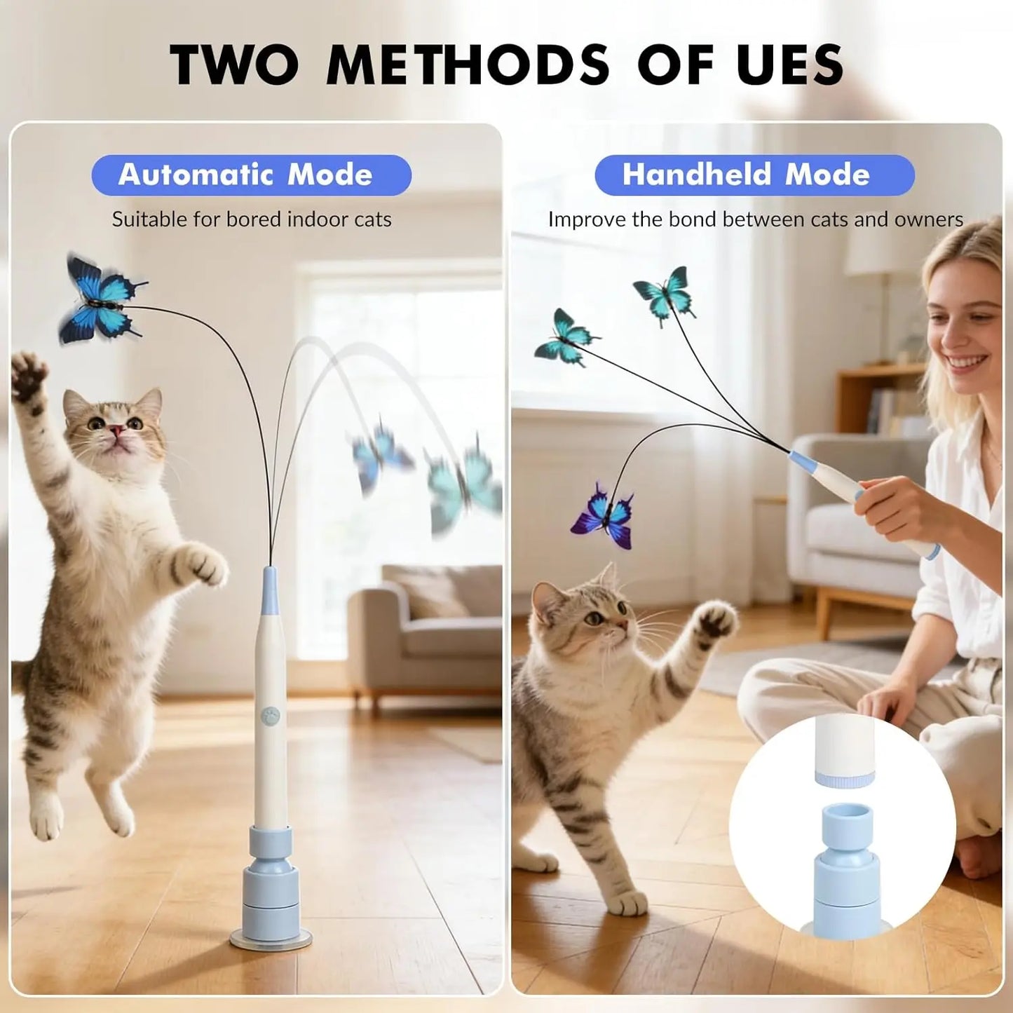 Automatic Interactive Cat Toy with 360° Spin and Random Jump, USB Rechargeable, Dual Play Modes (Self-Play & Handheld), Strong Suction Cup Base – Ideal for Indoor Cats and Kittens