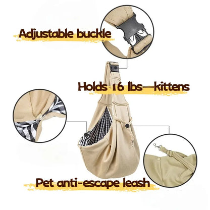 Reversible Pet Carrier Sling for Small Dogs and Cats with Storage Pocket - Hands-Free Travel Harness for Daily Use